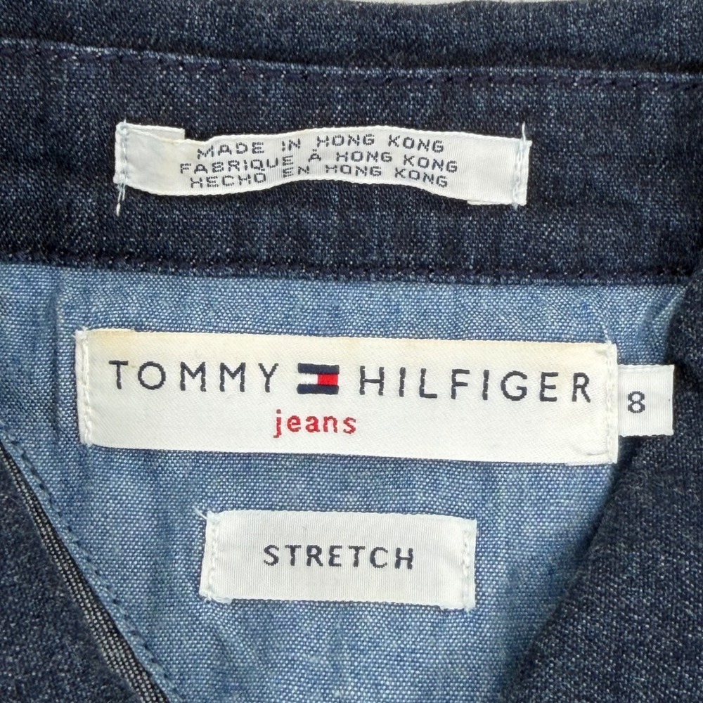 Tommy Hilfiger Jeans Denim Shirt Dress Dark Wash Stretch Size 8 Y2K Vintage - Picture 6 of 11
